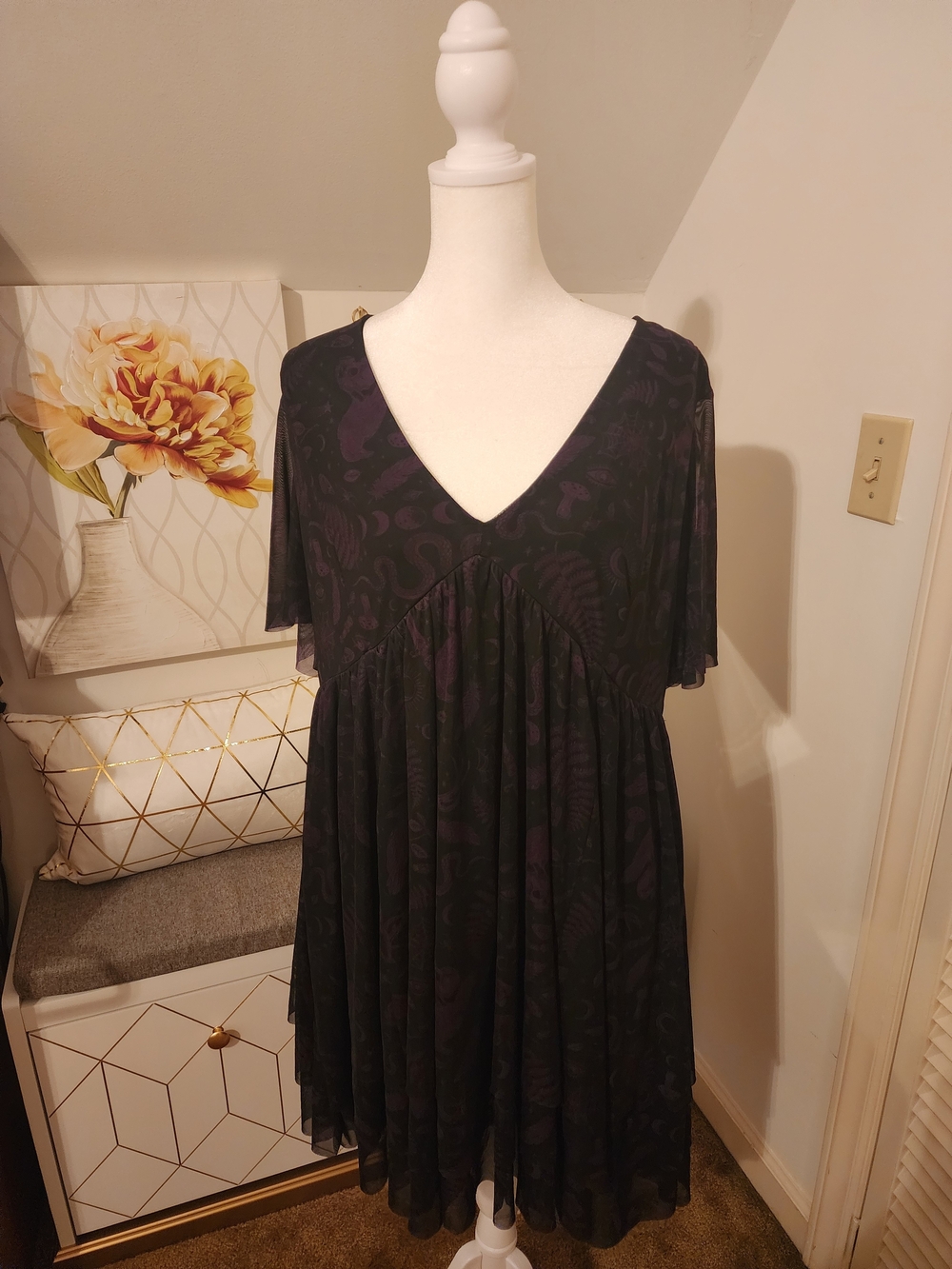 Torrid Nightfall Mesh Nightfall Tiered Mini Dress in "Witchy Things"